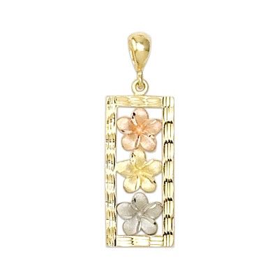 14kt Tri-color Gold Plumeria Vertical 