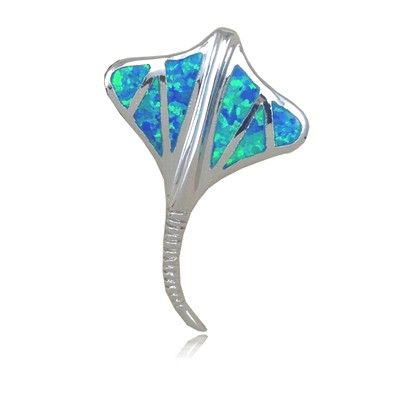 Sterling Silver Hawaiian Ray Fish Shaped Blue Opal Pendant