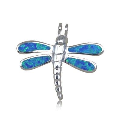 Sterling Silver Hawaiian Dragonfly Shaped Blue Opal Pendant
