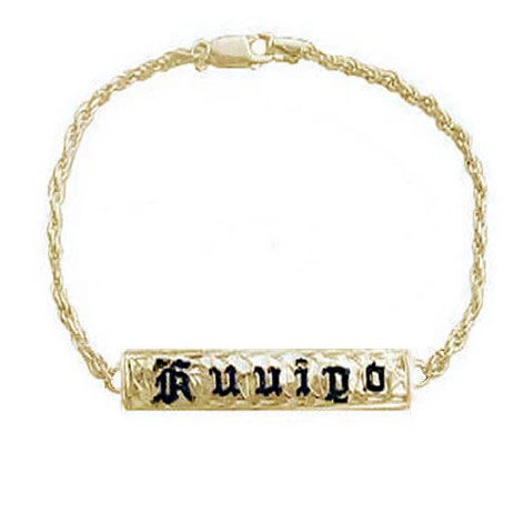14KT Gold Hawaiian 6mm ID Anklet with Custom Name in black Enamel