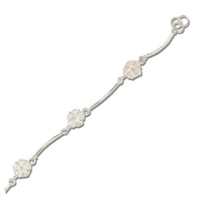 Sterling Silver 8MM Hawaiian Hibiscus and Long Bar Design Bracelet
