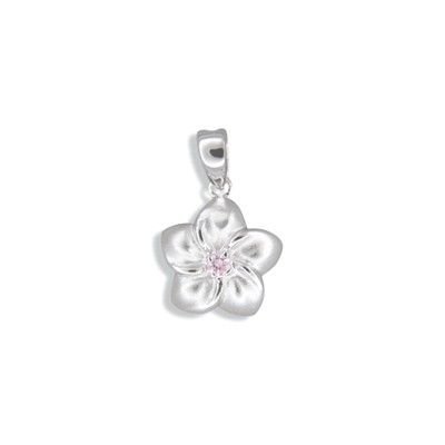 Sterling Silver Hawaiian 12MM Plumeria with Pink CZ Design Pendant