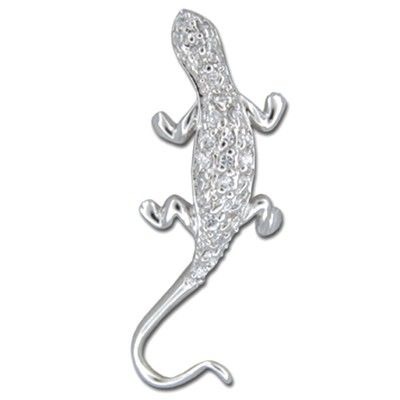 Sterling Silver Hawaiian Gecko with Clear CZ Slider Pendant
