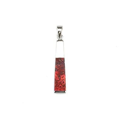 Sterling Silver Hawaiian Long Bar Shaped Red Fire Opal Pendant