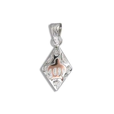 Fine Engraved Sterling Silver Female Diamond Honu Pendant