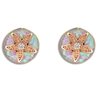 Sterling Silver Hawaiian Sand Dollar Pink Opal Pierced Earrings