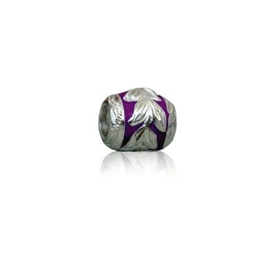 Sterling Silver Hawaiian Rhodium Purple Enamel Maile Charm Bead