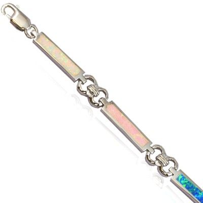 Sterling Silver Hawaiian Long Bar Rainbow Opal Bracelet