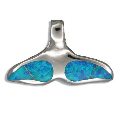 Sterling Silver Hawaiian Whale Tail Blue Opal Pendant