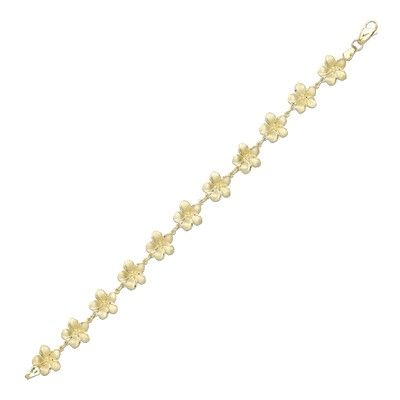 14kt Yellow Gold 10mm Plumeria Leis and Rope Bracelet
