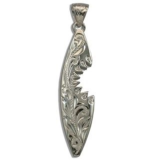 Fine Engraved Sterling Silver SHARK BITE with Surfboard Shaped Pendant (L)