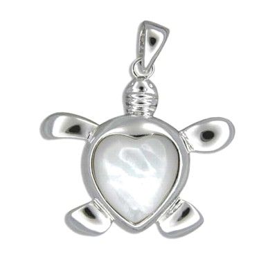 Sterling Silver Hawaiian Heart Shaped White MOP Honu Pendant