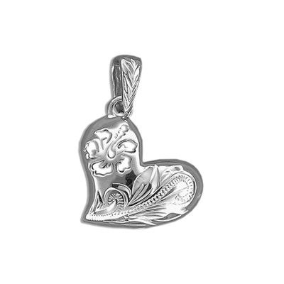 Fine Engraved Sterling Silver Cut-In Hawaiian Hibiscus with Heart Shaped Pendant