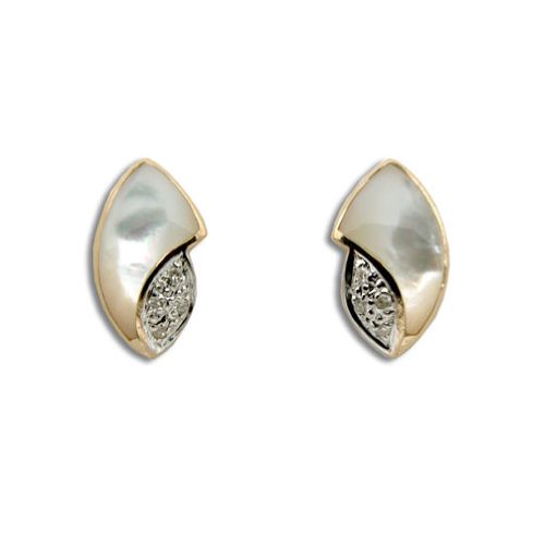 14KT Yellow Gold Hawaiian Mother of Pearl Shell Earrings with Diamond