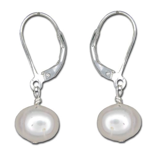Sterling Silver White Fresh Water Pearl with Lever Back Earrings 