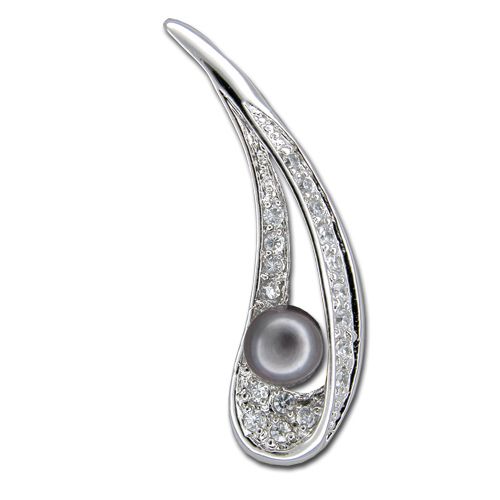 Sterling Silver Tear Drop with CZ and Fresh Water Pearl Pendant