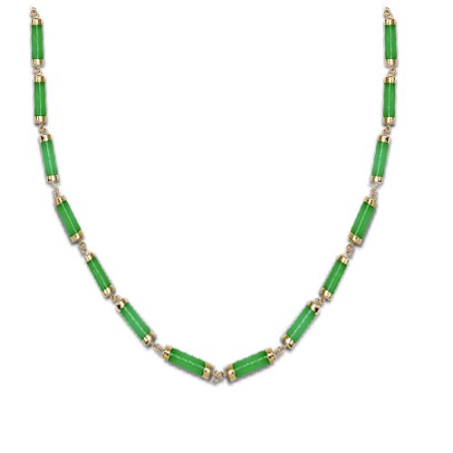 14KT Yellow Gold Green Jade Link Necklace (16 inches)