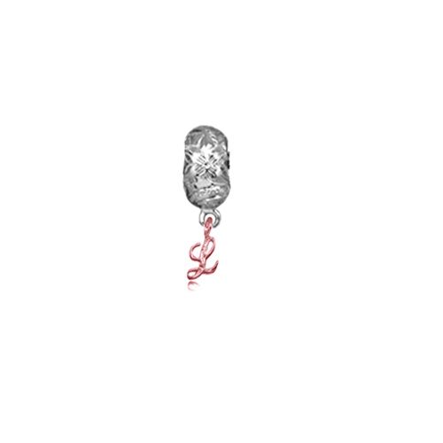 Sterling Silver Hawaiian Bead with Dangling Rose Initial  