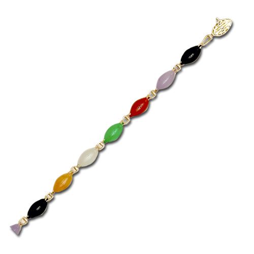 14KT Yellow Gold Marquise Shaped Mixed-Color Jade Bracelet