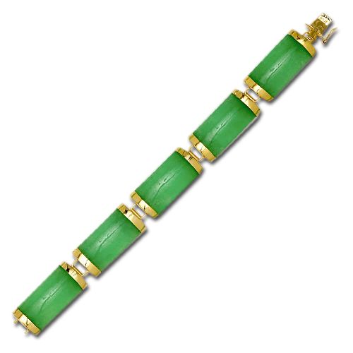 14KT Yellow Gold Good Fortune Green Jade Bar Bracelet