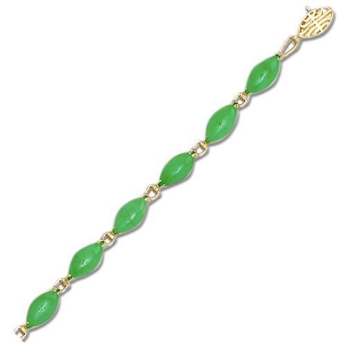 14KT Yellow Gold Oval Shaped Green Jade Link Bracelet