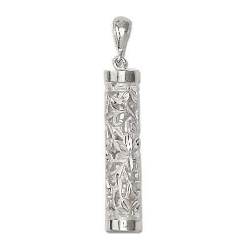 14kt White Gold Hawaiian Hand-Carved Tube Pendant
