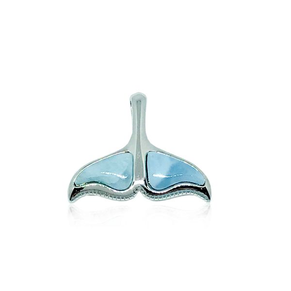 Sterling Silver Genuine Larimar Whale Tail Pendant