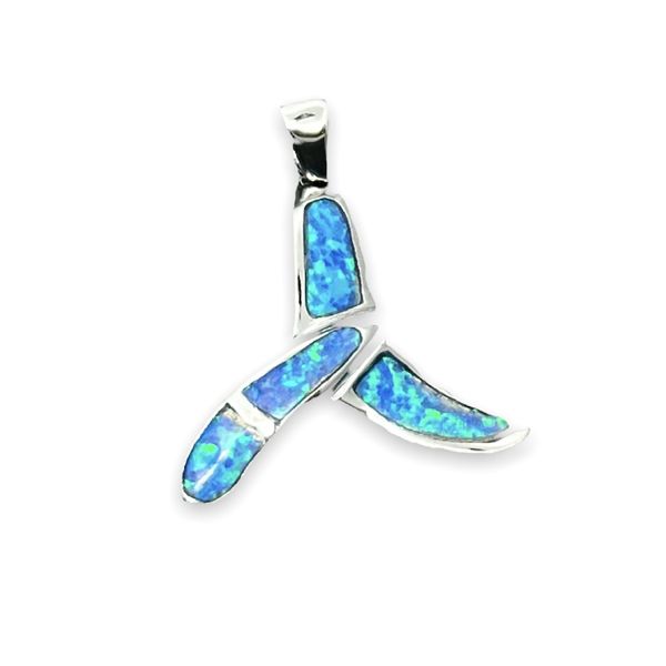 Sterling Silver Blue Opal Hawaiian Waiving Whale Tail Pendant