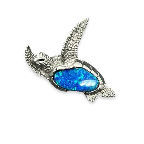 Sterling Silver Blue Opal Hawaiian Sea Turtle Pendant