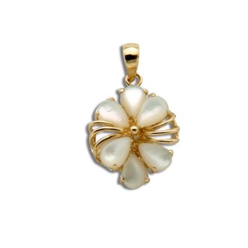 14KT Yellow Gold Fancy Six-Petal Plumeria with MOP (Mother of Pearl Shell) Pendant