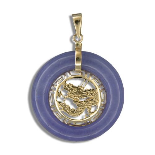 14K Gold Dragon in Circle Purple Jade 