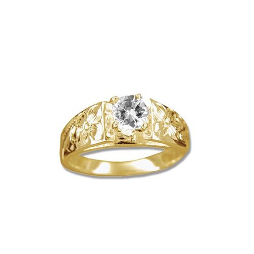 14kt Yellow Gold Hawaiian CZ Solitaire Engagement Ring