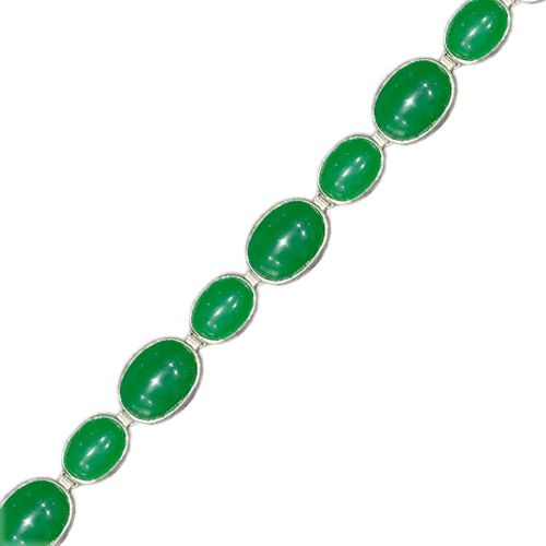 Sterling Silver Oval Green Jade Bracelet