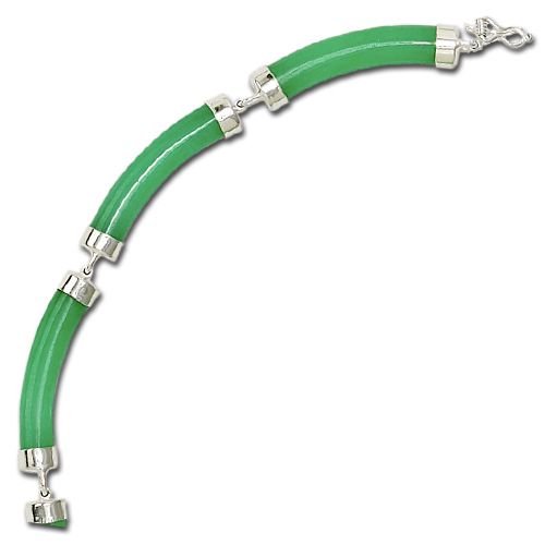 Sterling Silver Longevity Green Jade Tube Bracelet