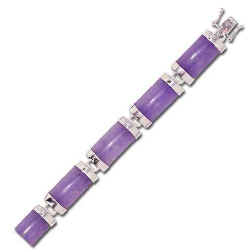 Sterling Silver Good Fortune Purple Jade Short Bar Bracelet