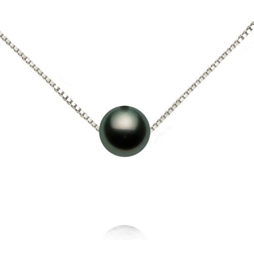 Floating Black Tahitian Pearl Necklace with Sterling Silver Box Chain