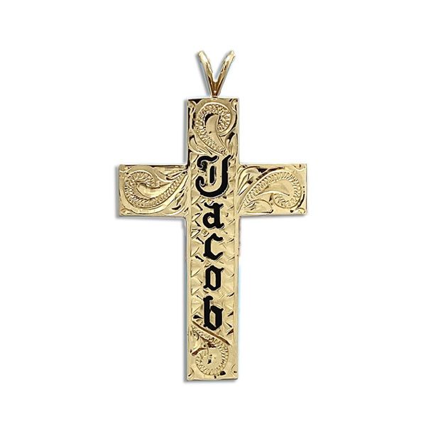 14KT Yellow Gold Custom Hawaiian Cross Pendant with Name
