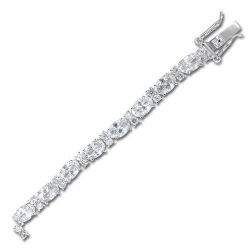 Sterling Silver Clear CZ Link Tennis Bracelet 