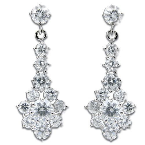 Sterling Silver Floral Clear CZ Statement Earrings 