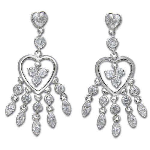 Sterling Silver Layered Hearts with Clear CZ Earrings