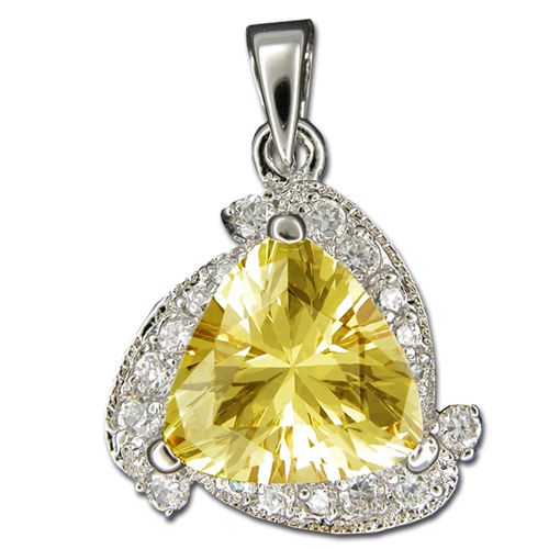 Sterling Silver Swirl Design with Clear and Citrine Yellow CZ Pendant 