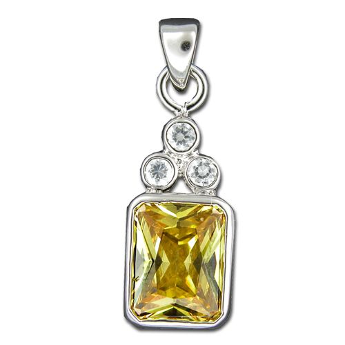 Sterling Silver Rectangular Shaped Citrine Yellow CZ with Clear CZ Pendant