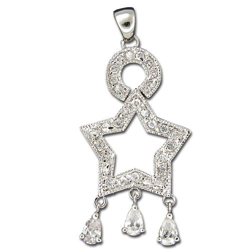 Sterling Silver Moon and Star Design with Clear CZ Pendant 