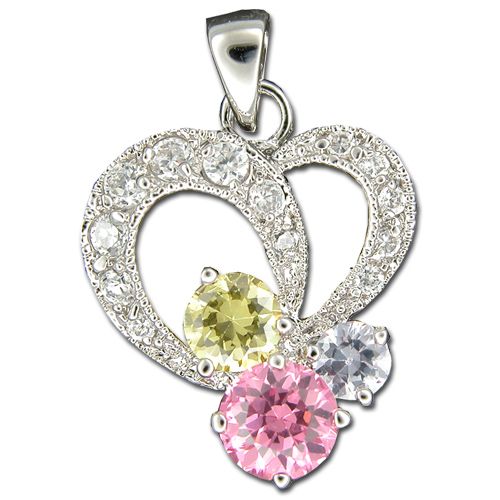 Sterling Silver Balloons in Heart with Multi-Color CZ Pendant 