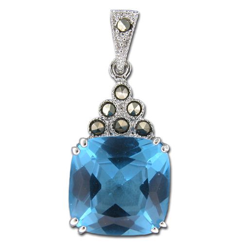 Sterling Silver Squircle-Shaped Swiss Blue Topaz CZ Pendant