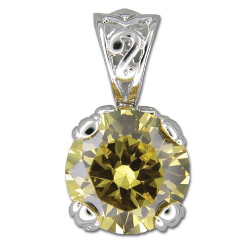 Sterling Silver Vintage Crown Design with Citrine Yellow CZ Pendant