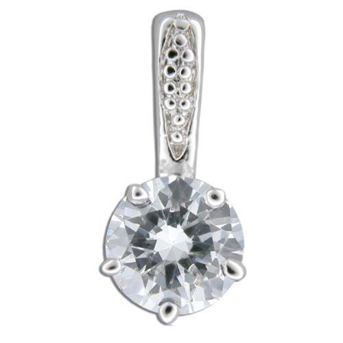 Sterling Silver Round-Cut Clear CZ Pendant 
