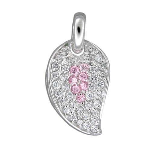 Sterling Silver Angel Wing Feather with Clear and Pink Tourmaline CZ Pendant