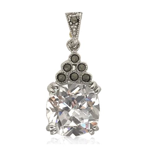 Sterling Silver Squircle-Shaped Clear CZ Pendant