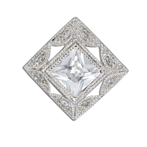 Sterling Silver Vintage Design with Square-Cut Clear CZ Pendant 
